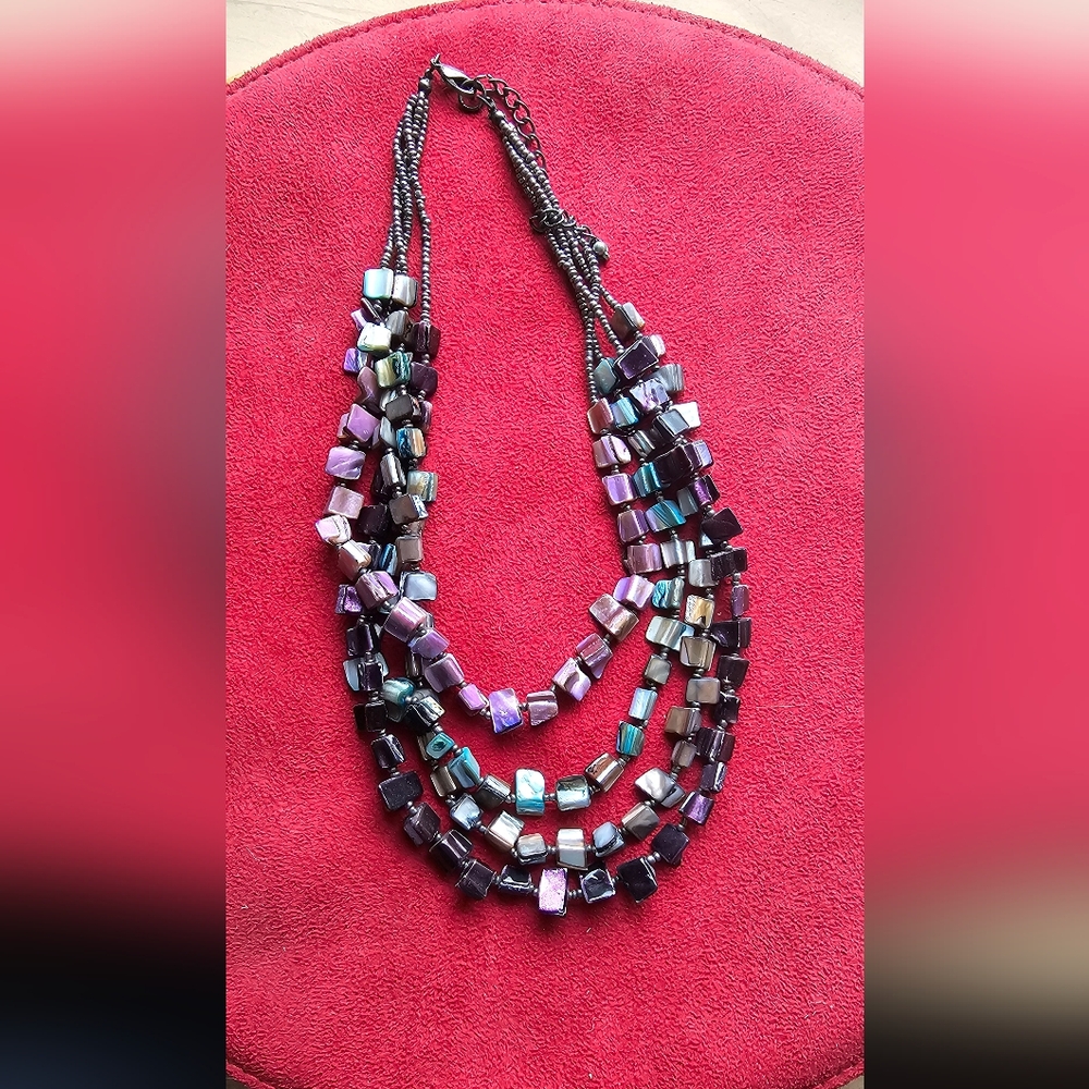 Multi-Strand Iridescent Cube Bead Necklace - Women Jewelry - Purple/Teal